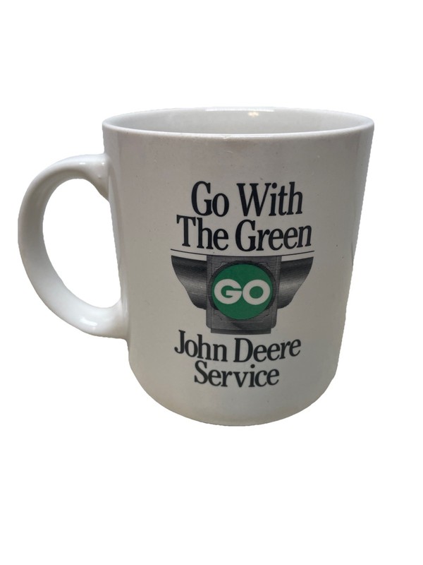JOHN DEERE TRACTOR SERVICE “GO WITH THE GREEN” COFFEE MUG CUP 1989 Used