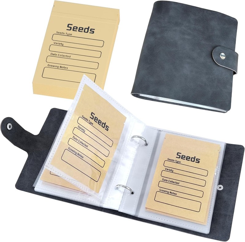 Seed Storage Organizer, Seed Packet Organizer with 50pcs Self-Sealing Seed En...