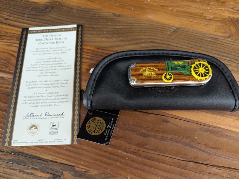 Franklin Mint 1934 John Deere Tractor Collectors Knife W/ Case And Papers