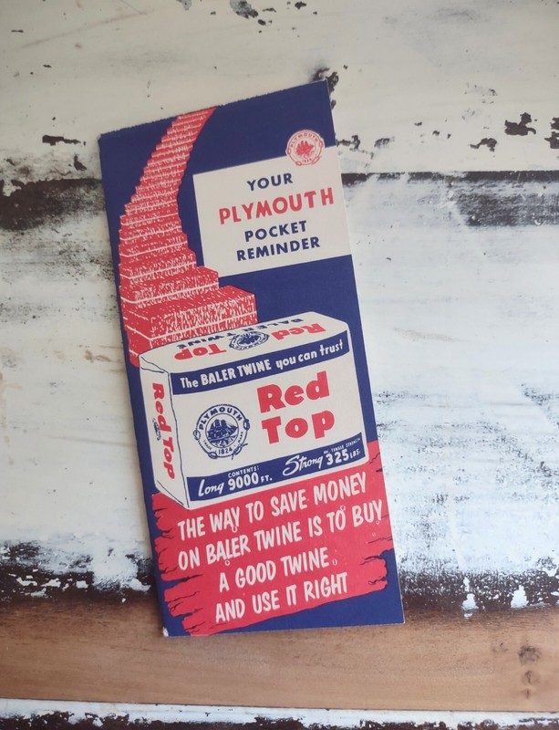 Vtg Advertising Plymouth Pocket Reminder Red Top Baler Twine 1957 Calendar Memo