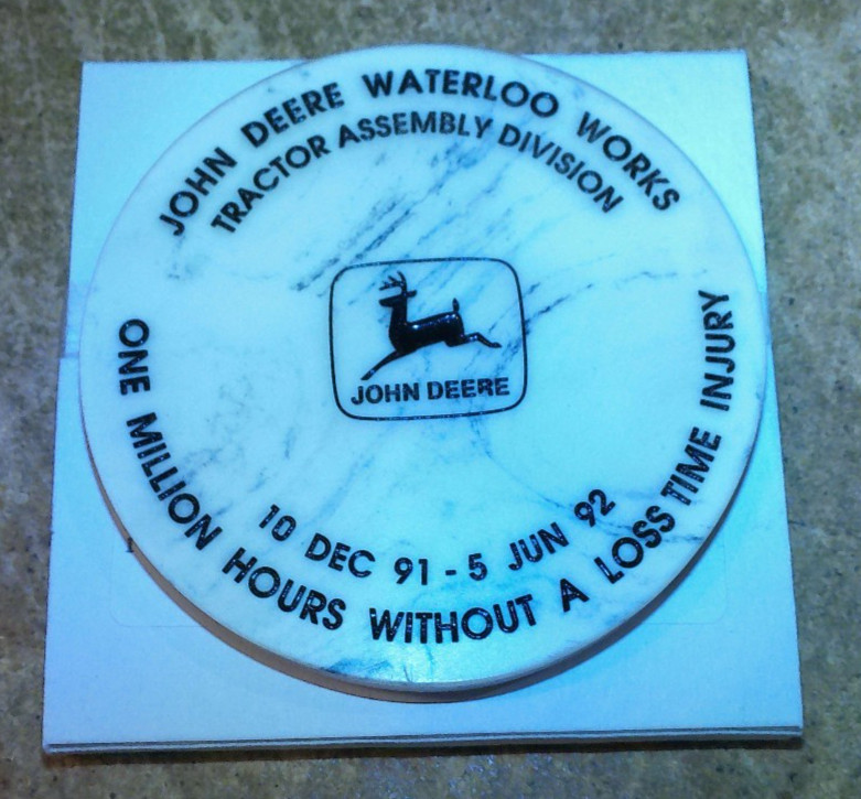 1992 john deere waterloo works one million hours without injury loss coaster new