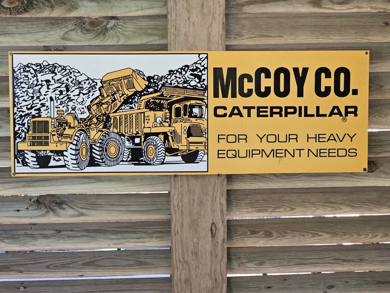 GIANT VINTAGE 1950’S McCOY CO. CATERPILLAR PORCELAIN SIGN 35 X 12
