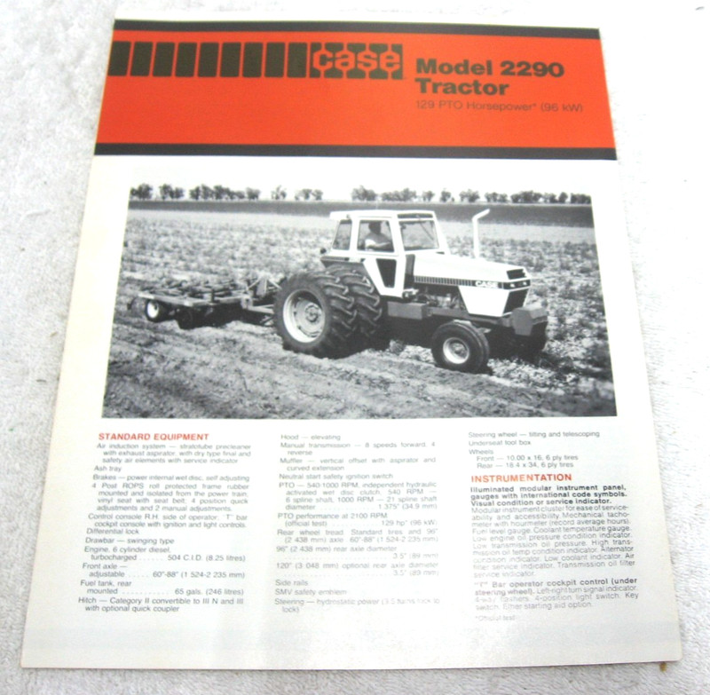 VINTAGE 1978 CASE TRACTOR 2290 129PTO HP SPECS BROCHURE