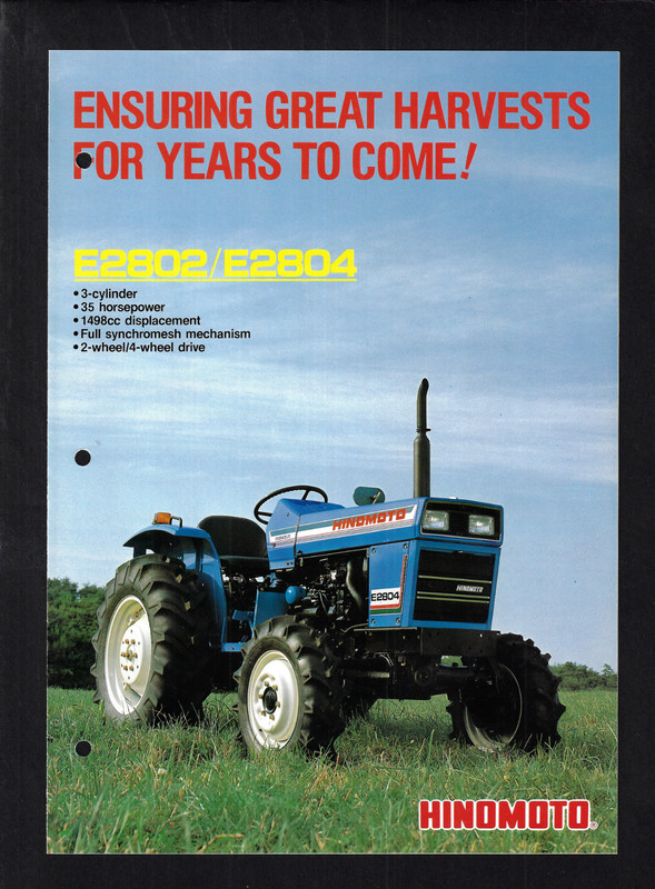 HINOMOTO TOYOSHA JAPAN E2802/E2804 TRACTORS 4 PAGE BROCHURE {has punch holes]