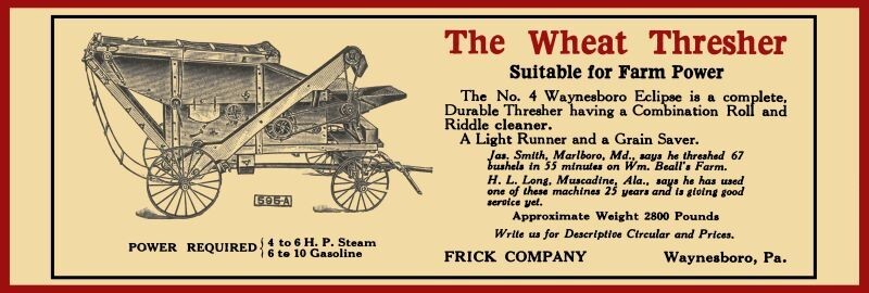 1916 Frick Wheat Thresher – Waynesboro, PA NEW Metal Sign 6″x18″ Free Shipping