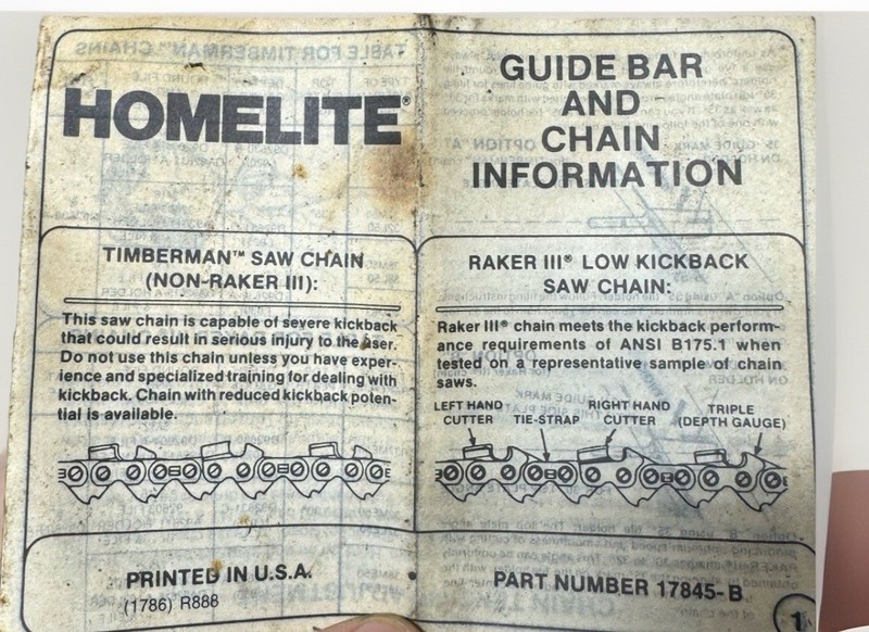 VTG John Deere Guide & Chain Owners Manual Homelite Timberman Saw Chain Ephemera