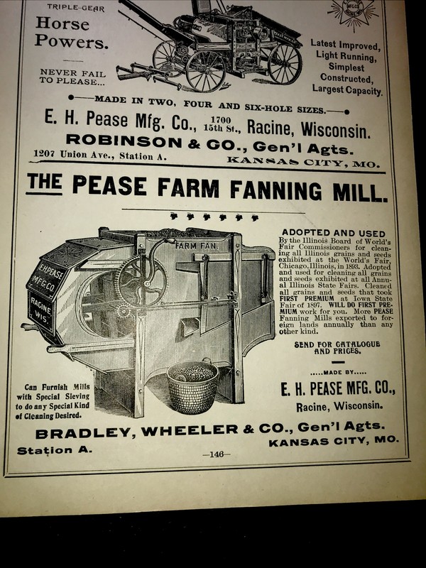 1898 Racine Corn Sheller & Pease Mill Advertising - Wisconsin & Kansas City MO gallery