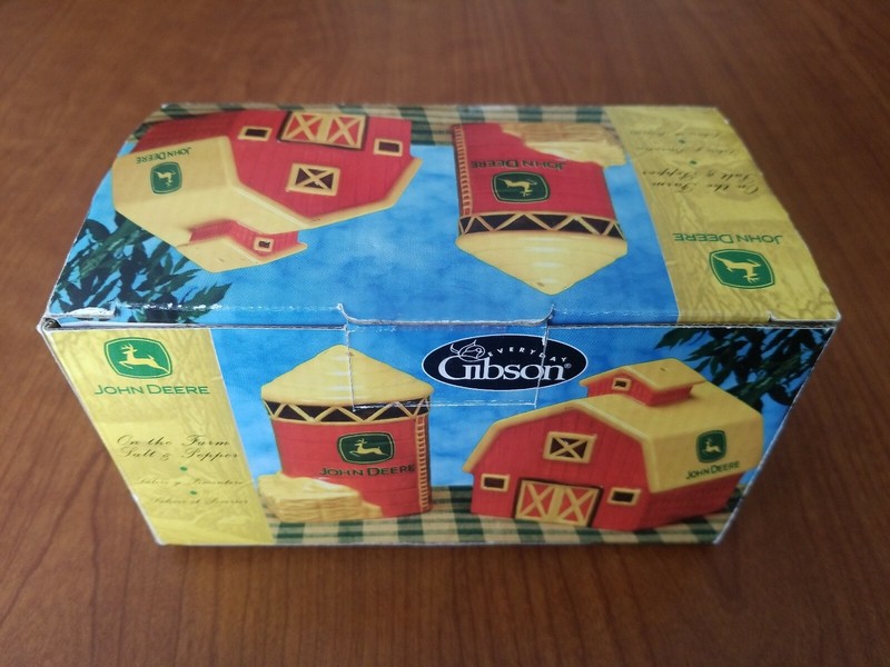 Vintage Ceramic John Deere "On The Farm" Salt & Pepper Shakers Silo Red Yellow gallery
