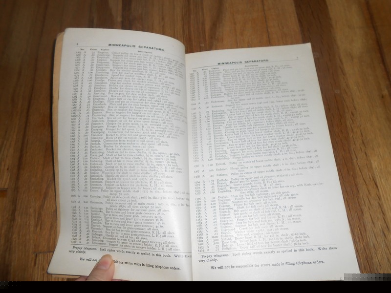 RARE 1903 Minneapolis Threshing Machine Co MM MOLINE PRICE LIST OF PARTS CATALOG gallery