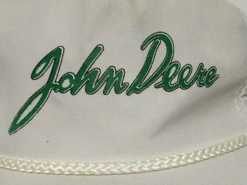 Vintage White JOHN DEERE Hat Rope Zipperback YOUNG AN HEADWEAR II Trashed gallery
