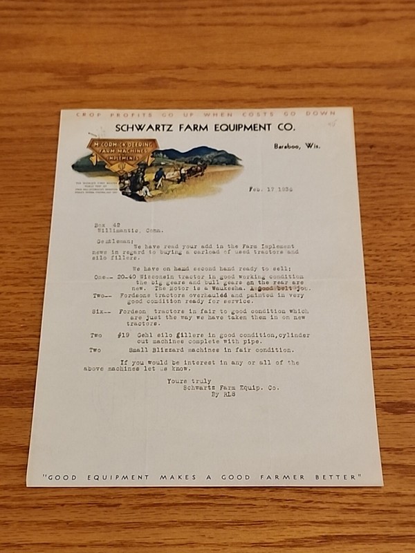 1936 McCormick Deering Farm Machines and Implements IHC Letter Stationery