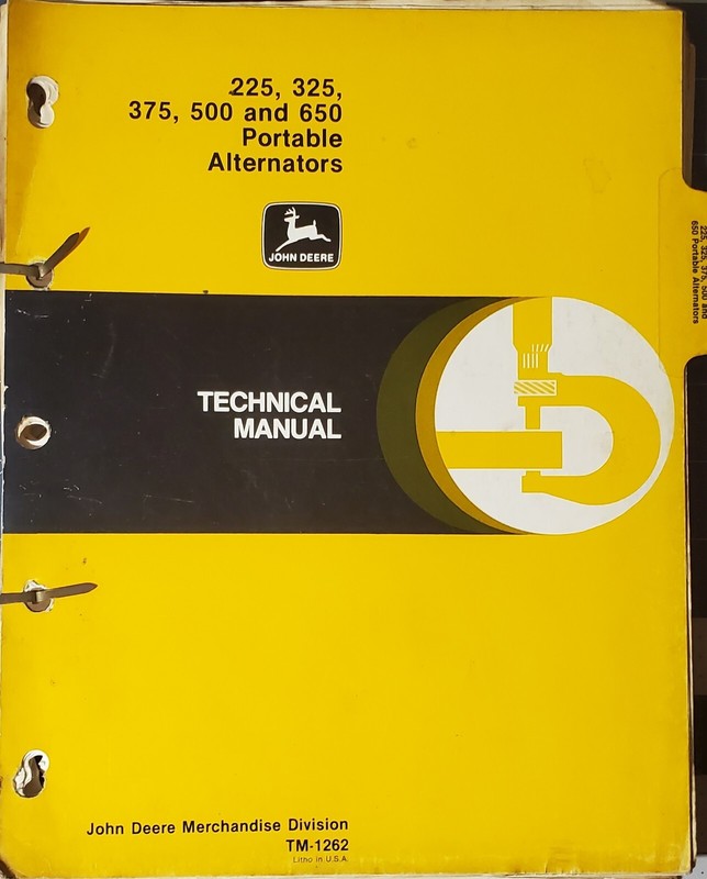 John Deere TM1262 Technical Manual July 1984 Portable Alternators 1