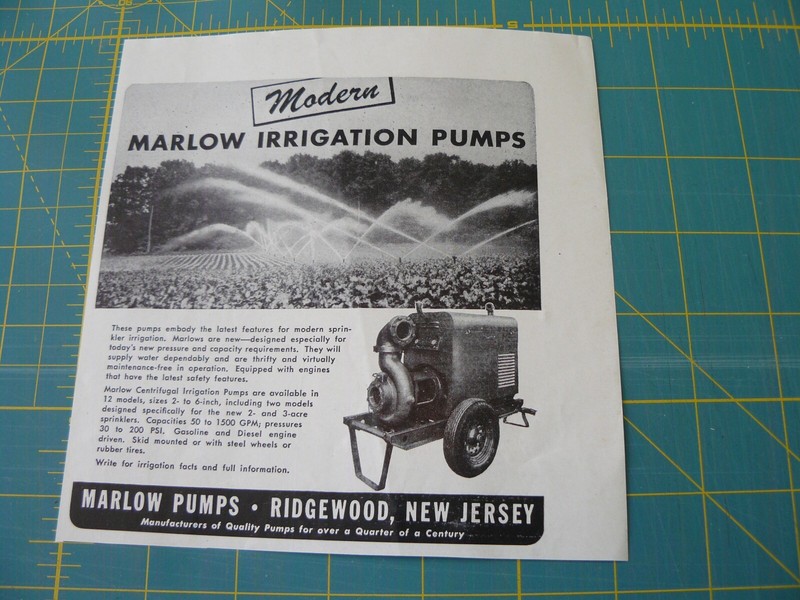 THE FARM QRTLY- Aug 1949 -ad- Quality MARLOW IRRIGATION PUMPS / Ridgewood, NJ