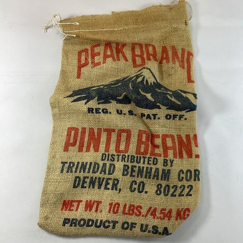 Vtg Burlap Feed Sack Peak Brand Pinto Beans Denver Colorado USA