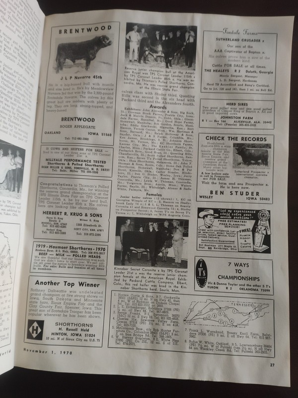 The Shorthorn World Nov.1,1970 Shorthorn Magazine Breed Publication gallery