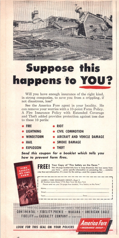 1964 America Fore Farm Fire Insurance Windstorm 60’s Vintage Print Ad