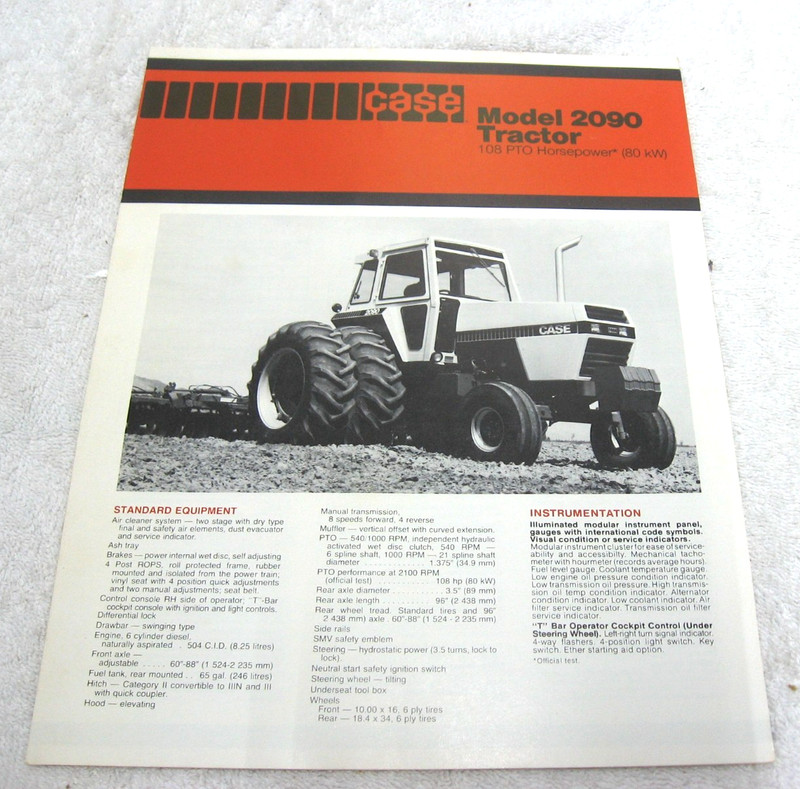 VINTAGE 1978 CASE TRACTOR 2090 SPECS BROCHURE