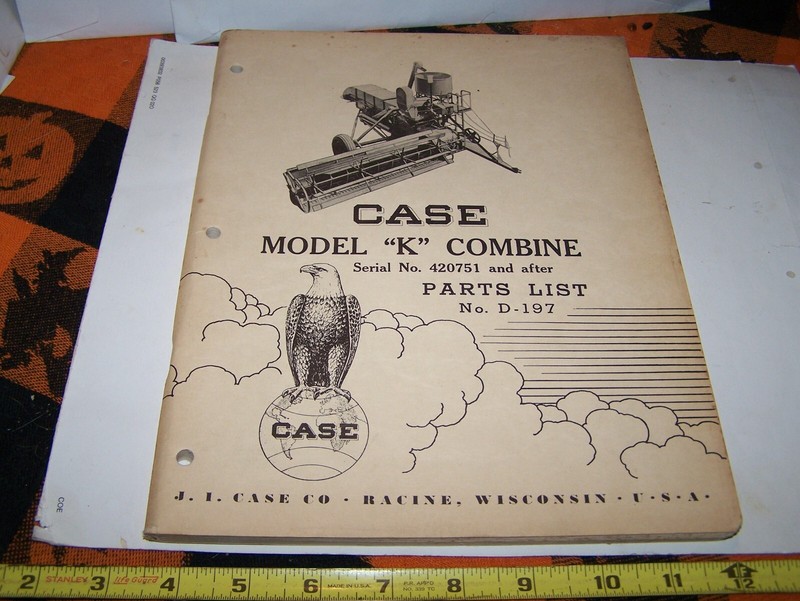 JI CASE Model K COMBINE Parts Book Hit Miss Gas Engine Steam Farm Tractor Motor