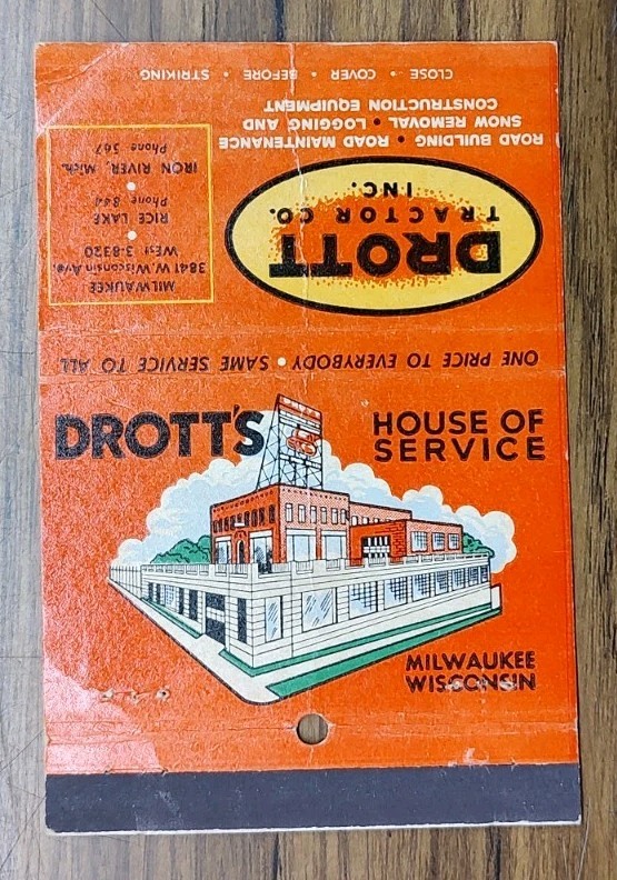 Matchbook Cover Allis Chalmers Drott Tractor Co. Inc. Milwaukee Wisconsin WI gallery