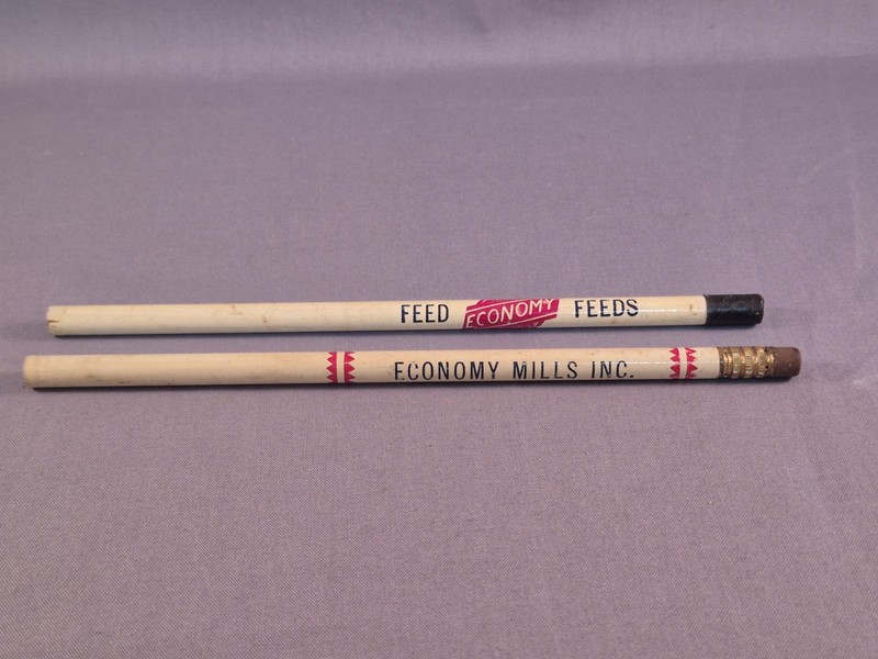 Vintage Pencil Lot 2 Economy Feeds Mills Owosso MI White Advertisement Farming