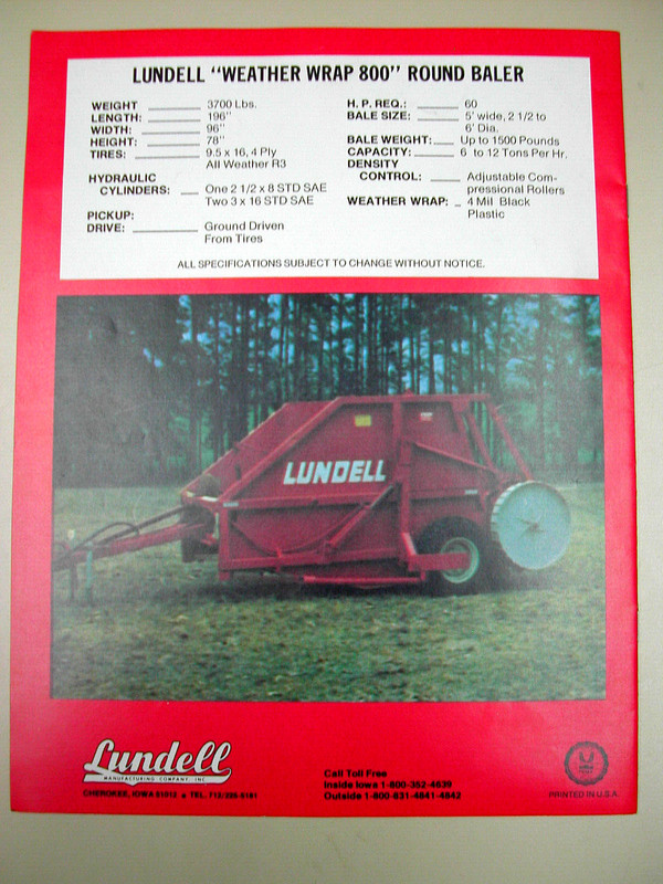 Lundell 800 Round Baler Model 800 Dealer's Brochure gallery