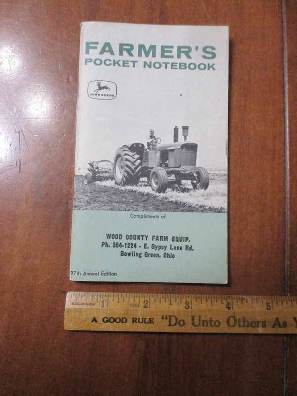 Vintage 63′-65′ John Deere “Farmers Pocket Notebook, BG, Wood Co. Ohio