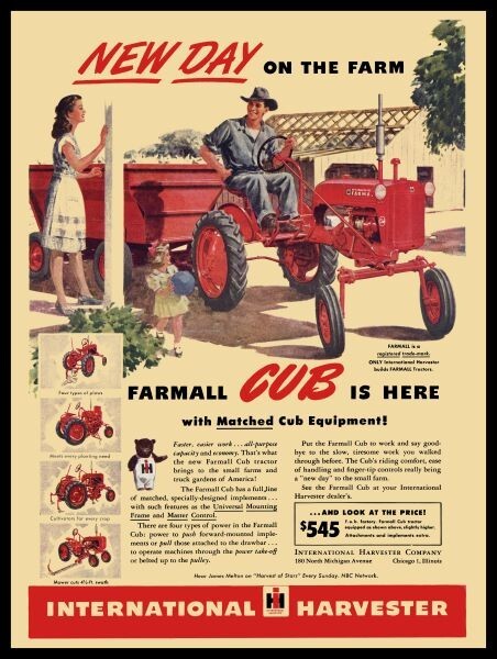 1947 IH Farmall Cub Tractor Introduction New Metal Sign: 12X16- Ships Free