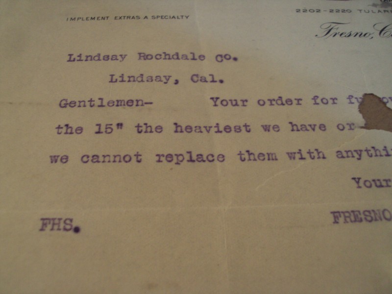 1908 Letterhead~"FRESNO AGRICULTURAL WORKS"~James Porteous~FARM Implements~CA~ gallery