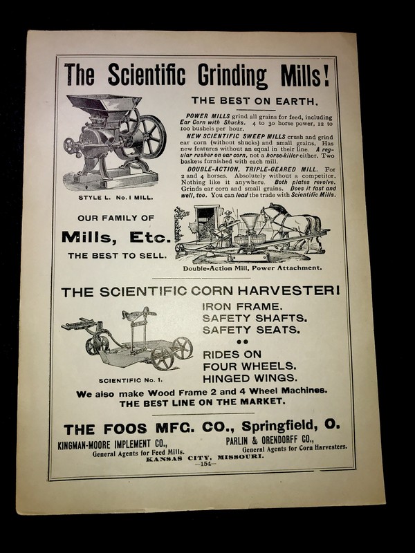 1898 Scientific Farm Machinery Advertising – Springfield – Ohio & Kansas City MO