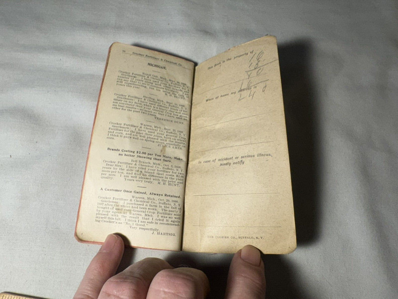 1900 Calendar Notebook Crocker Fertilizer & Chemical Co C V Mesler Gasport NY gallery