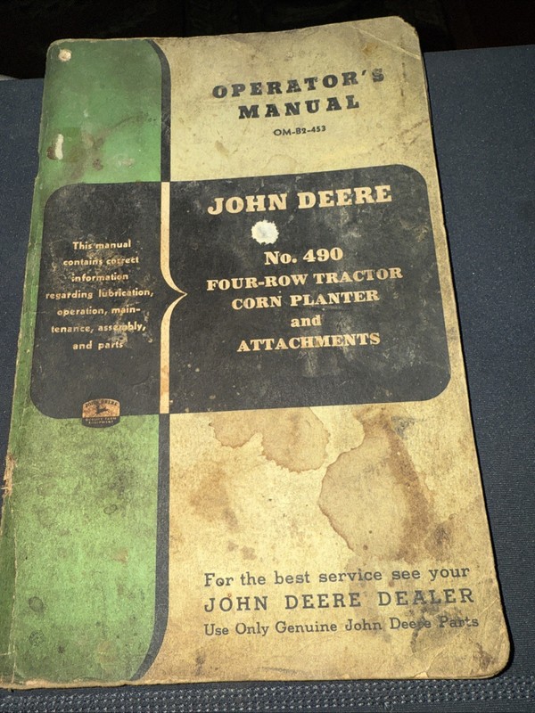 John Deere Operator’s Manual 490 Four Row Corn Planter And Attachments Old