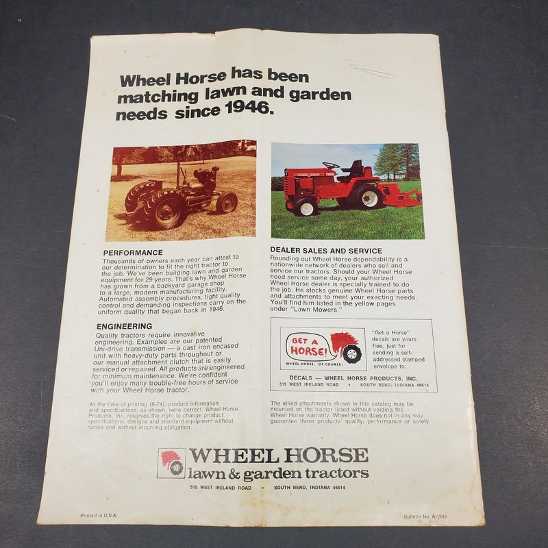1975 Wheel Horse Lawn & Garden Tractor Catalog Buying Guide Attachment Accessory gallery