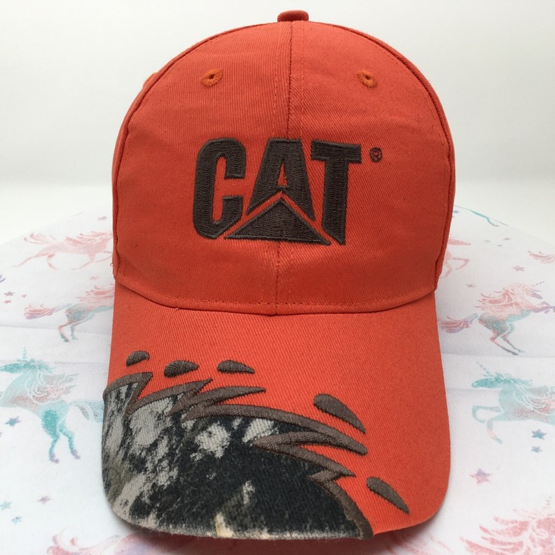 0112 Caterpillar CAT Strapback Hat Ball Cap Adjustable Camo Bill Hunting Orange