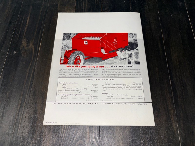 International Harvester McCormick No. 61 Power Forage Feeder Sales Brochure gallery
