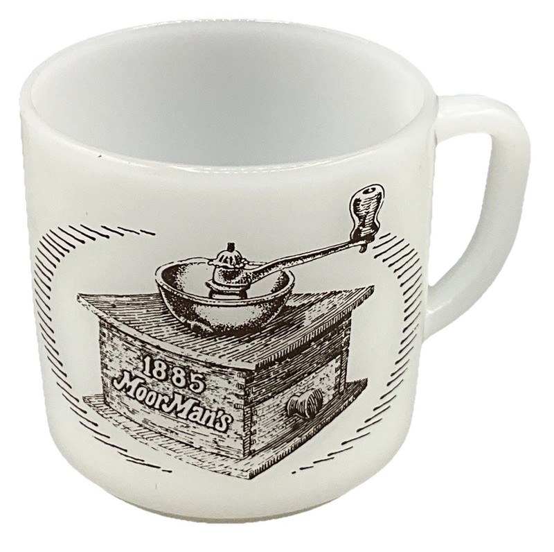 Vintage Federal milk glass 1885 MoorMan’s Feed coffee mug advertising