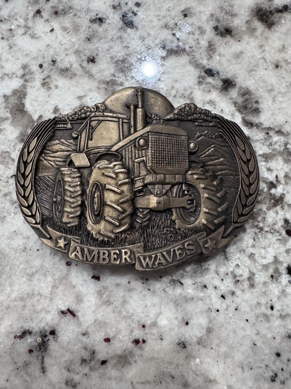 AMBER WAVES FIRST EDITION #212 AWARD DESIGN BRASS TRACTOR BELT BUCKEL.