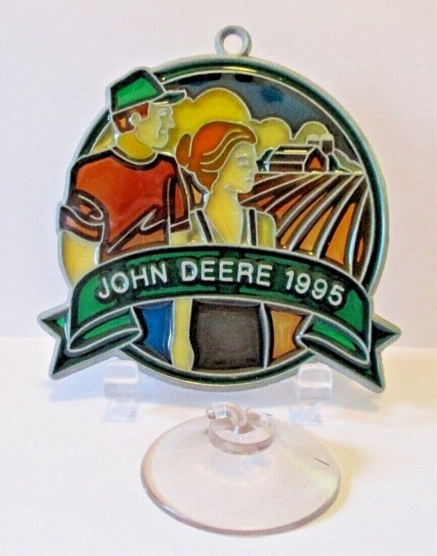 John Deere 1995 Family Farm Farmers Stained Glass Suncatcher Ornament jd