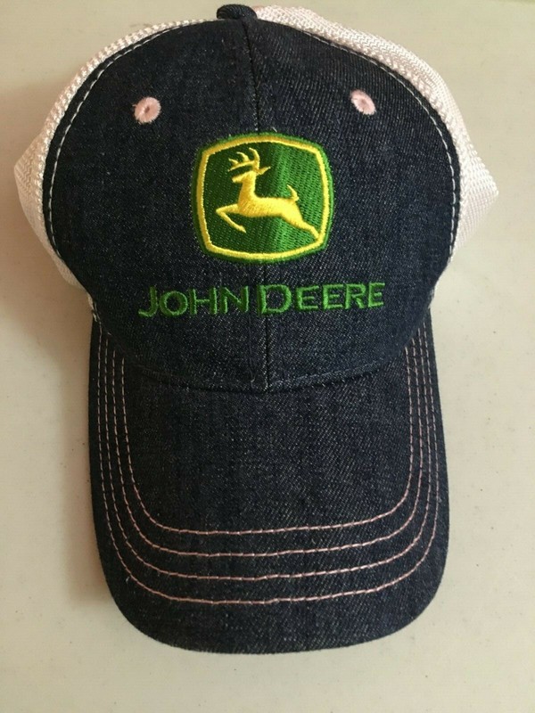 John Deere Hat Pink White Denim Jean Adjstble Trucker Cap Christmas Gift Ladies
