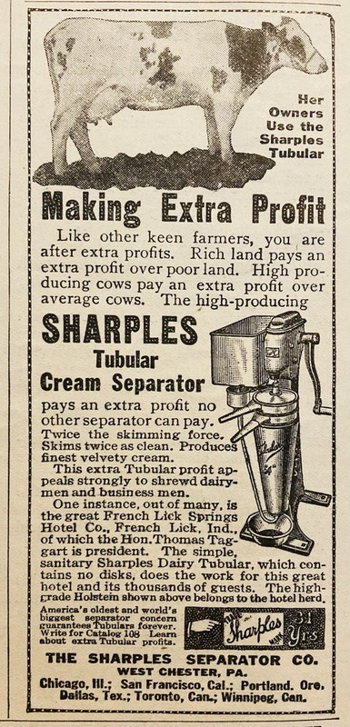 1912 AD.(XH87)~THE SHARPLES SEPARATOR CO. W. CHESTER, PA. CREAM SEPARATOR