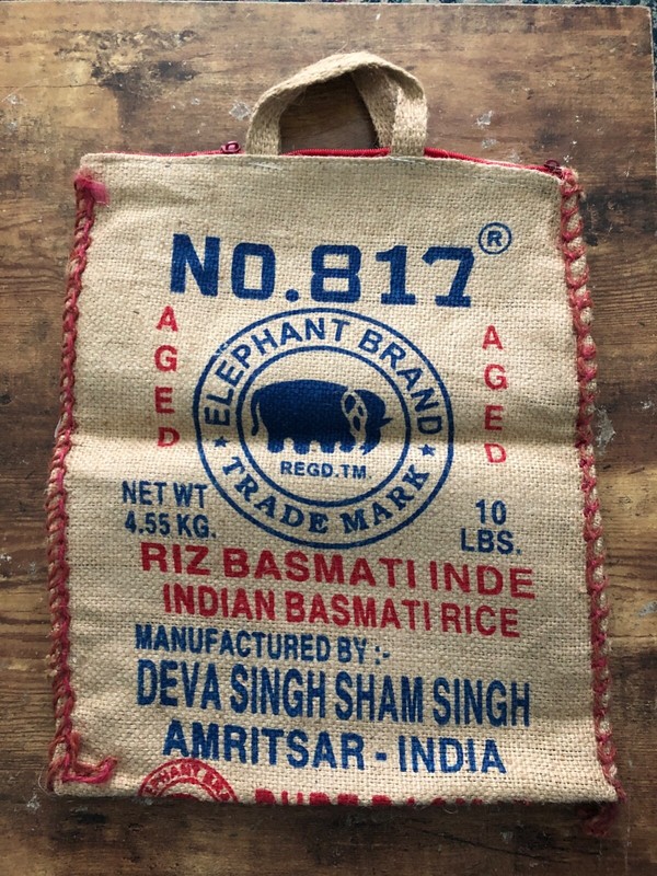 Vintage ELEPHANT BRAND #817 Burlap Bag Handmade Purse Amritsar India 10lbs Rice
