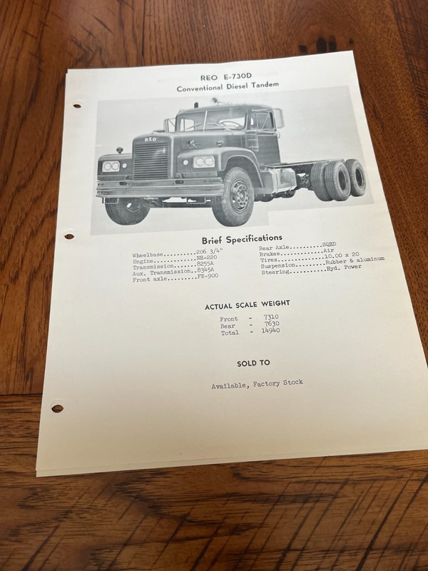REO E-730D Conventional Diesel Truck Brochure SMPA