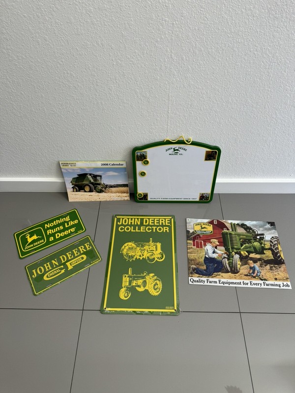 Lot Of 6 John Deere Tin Wall Hanging Sign Board Decorative License Plates VGC!