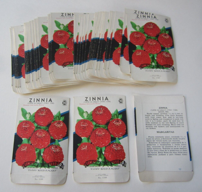 Wholesale Lot of 50 Old Vintage 1950’s ZINNIA Cupid FLOWER SEED PACKETS – EMPTY