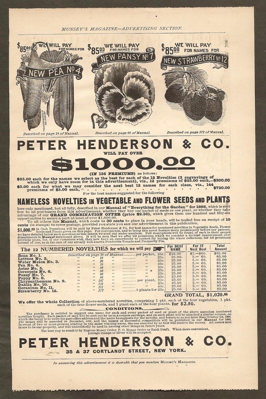 VINTAGE AD MUNSEY’S MAGAZINE – PETER HENDERSON, GOOD & REESE & LIPPINCOTT PLANTS