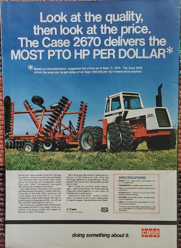 Case Tractor Magazine Advertisement 2670 Most HP Per Dollar