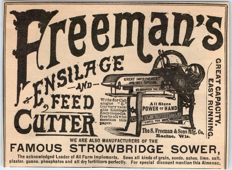 Vtg 1890 Freeman Sons Ensilage Feed Cutter Print Ad Racine WI Strowbridge Sower gallery