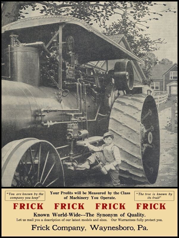 1911 Frick Steam Traction Engine w/ Little Boy NEW Sign 30×40″ US STEEL XXL Size