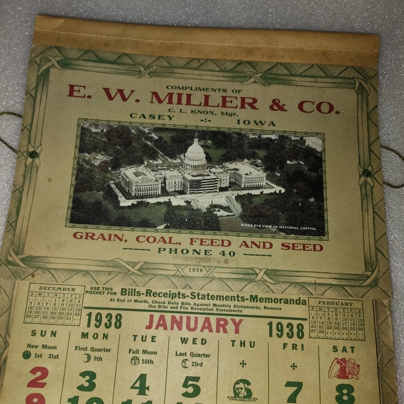 1938 E. W. Miller & Co. Casey Iowa Grain Coal Feed Seed Agricultural Calendar Ad gallery