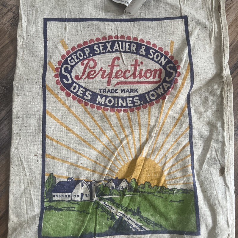 RARE GEO. P. SEXAUER & SON SEED BAG DES MOINES, IOWA WITH TAG