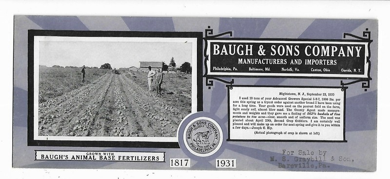 1931 Ad Premium Blotter Baugh Fertilizer Norfolk Baltimore Graybill Bareville PA